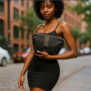 FENDI Rear Vintage Pequin Hand Shoulder hand bag Nylon Leather Black Authentic